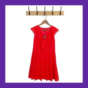 EXPRESS Bright Orange Red Ruffle Neck Dress 8 NWT